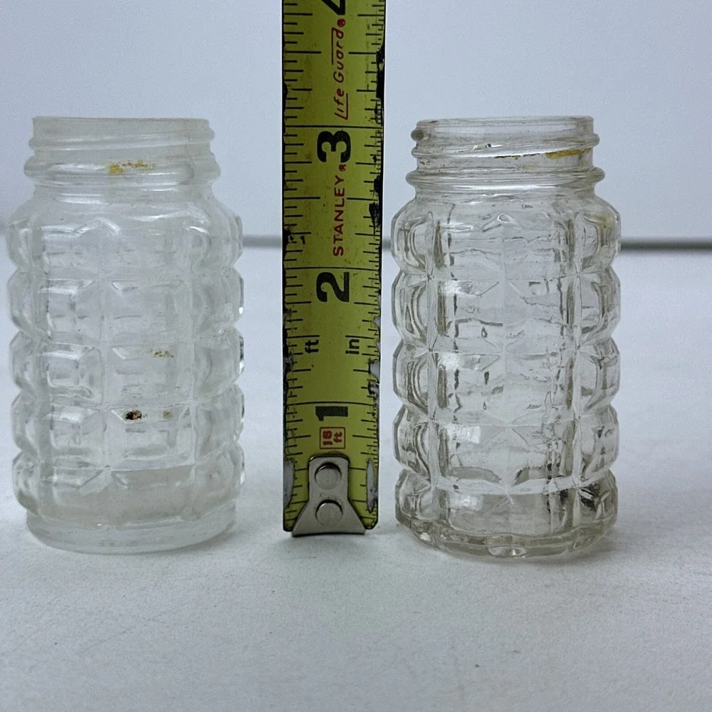 Vintage Salt Pepper Shakers Clear Glass Barrel No Lid Hazel Atlas Anchor Hocking